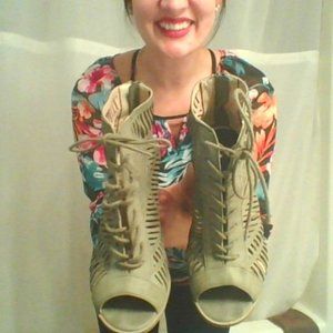 Sexy green cut out heel booties